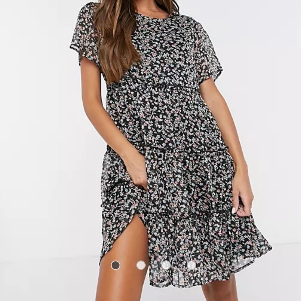 JDY mini smock dress with tiering in micro floral print